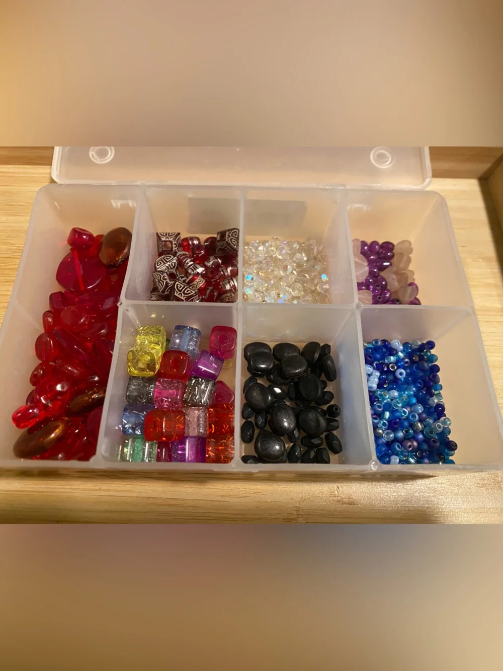 Clear Plastic Compartment Organizer Box - White/Clear FULL of vintage beads